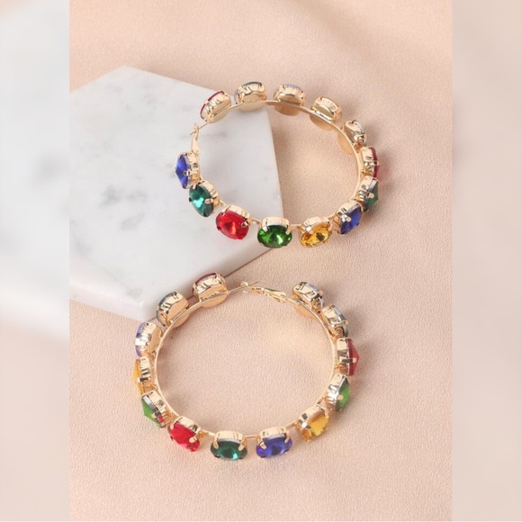 Multi Color Rhinestone Hoops *Fashion Jewelry* - Picture 6 of 6